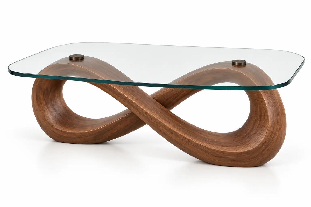 Mesa de centro con tablero de cristal, marrón