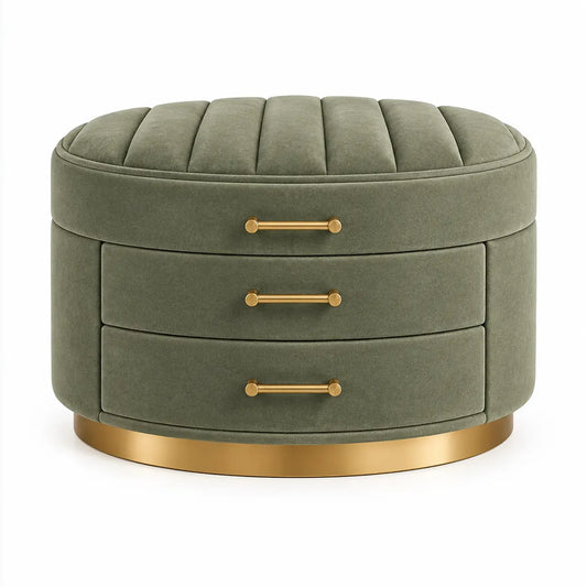 Taburete con cajones, verde y dorado