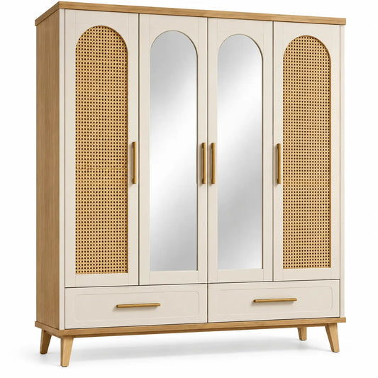 Armario de almacenamiento con espejo integrado, blanco y marrón