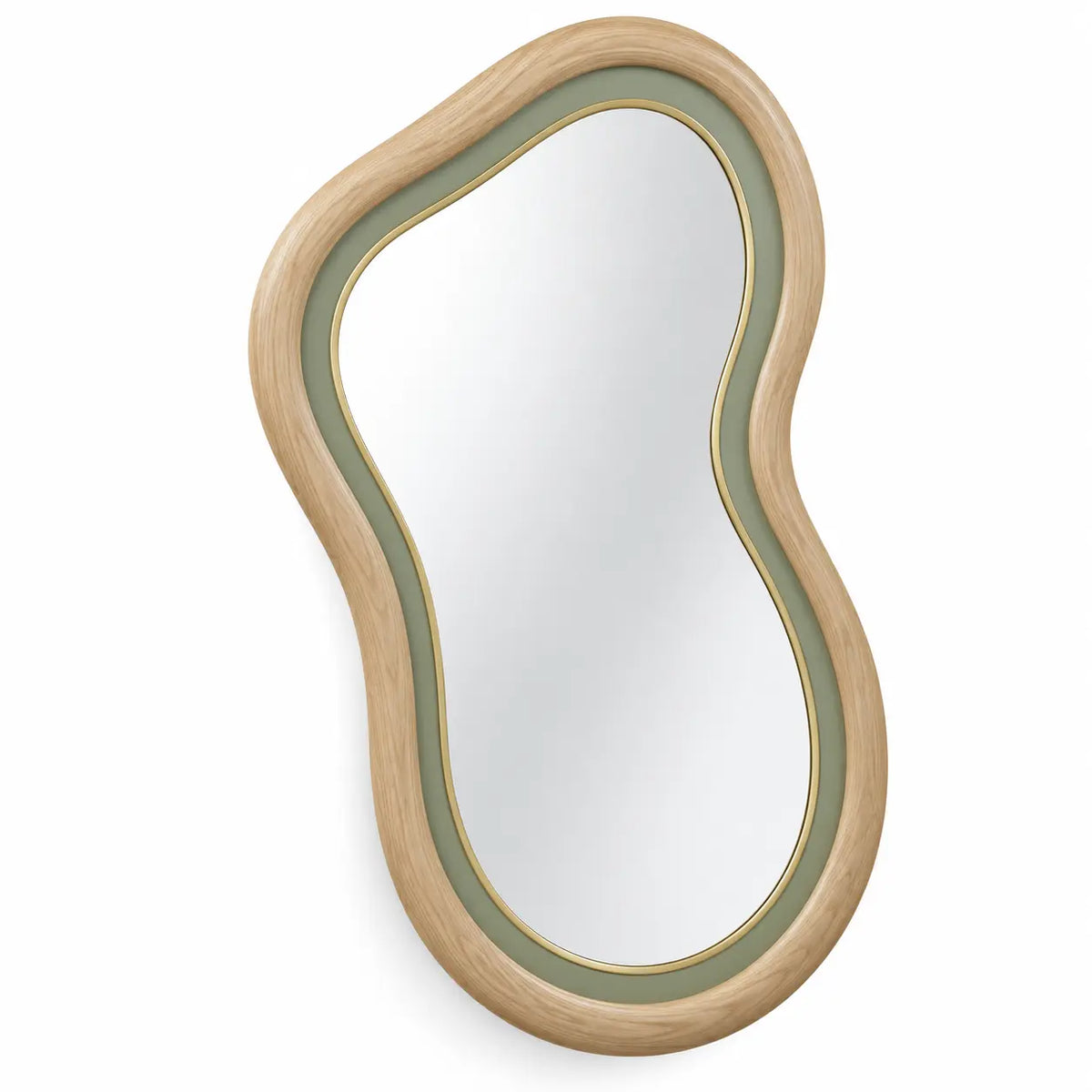 Espejo decorativo con marco de contorno redondeado, verde, marrón y plateado